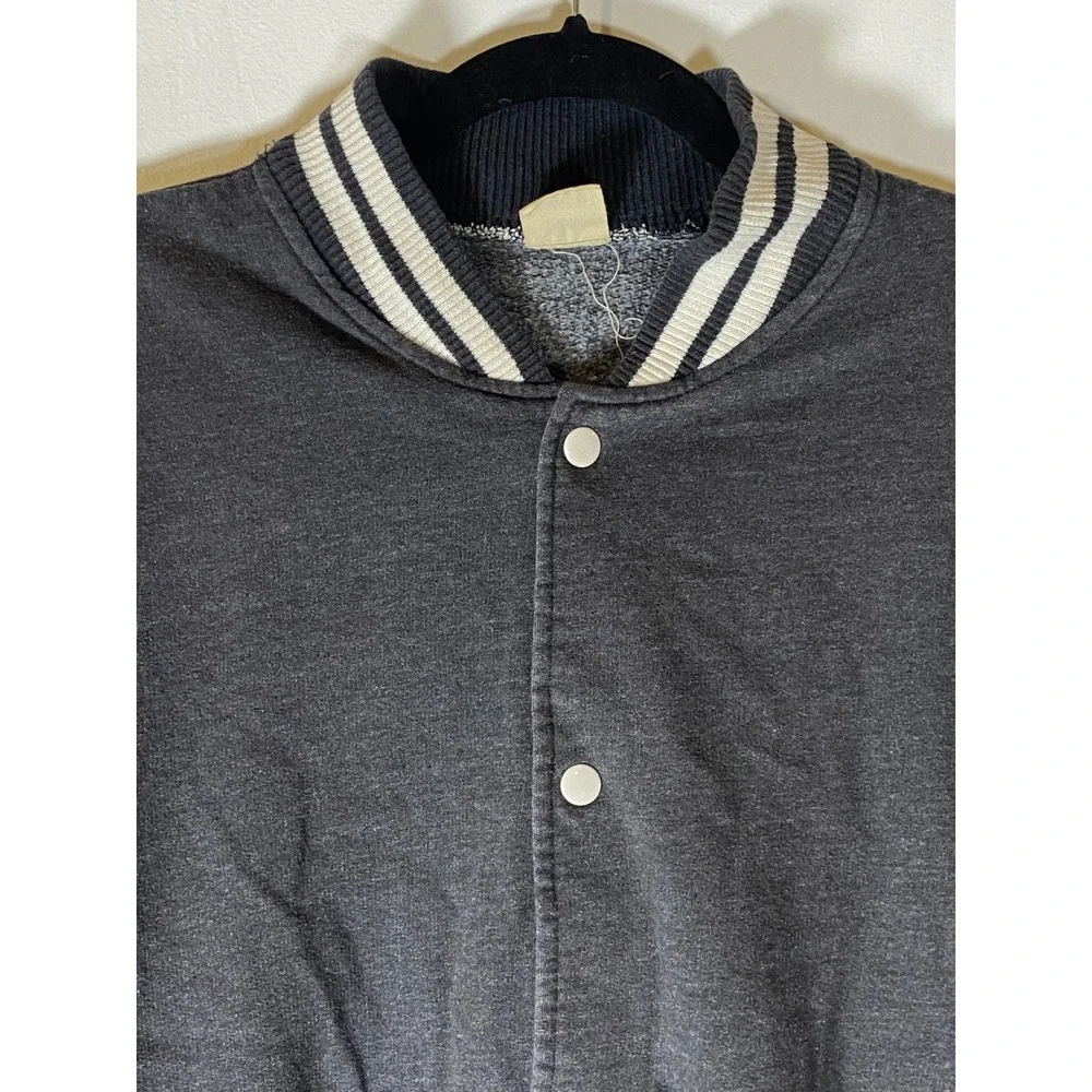 Vintage Varsity Jacket Medium Gray Snap Front 100% Cotton Preppy Rugby Athletic